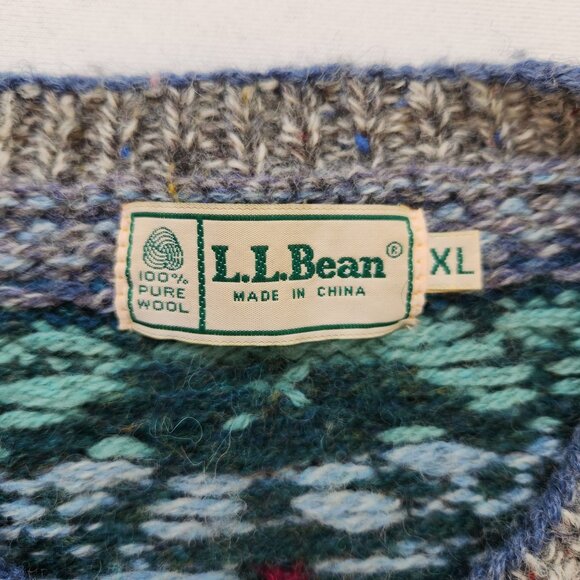 Vintage L.L. Bean Pure Wool Cardigan Sweater Floral Fair Isle Cottagecore Cabin - Picture 4 of 13